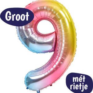 Folieballon Cijfer 9 – Regenboog
