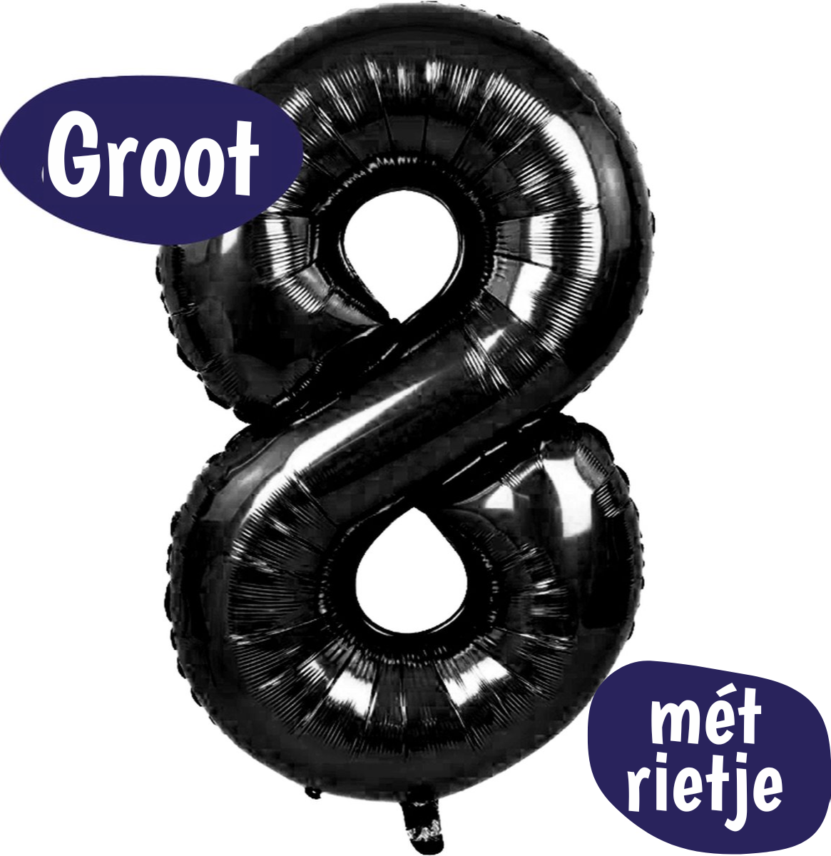 Folieballon Cijfer 8 – Zwart - Afbeelding 2
