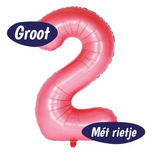 Folieballon Cijfer 2 – Roze – 70cm
