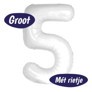 Folieballon Cijfer 5 – Wit – 70cm