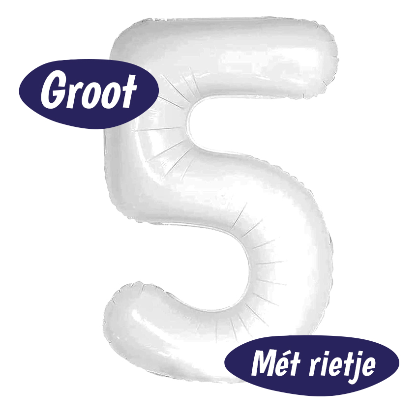Folieballon Cijfer 5 – Wit – 70cm
