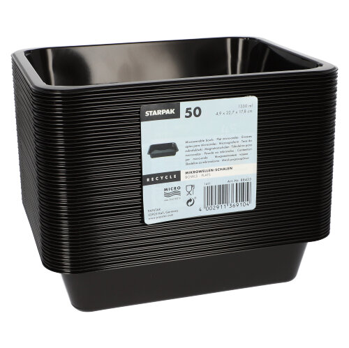 50 Magnetronschalen, PP 1-vaks 1330 ml 4,9 cm x 22,7 cm x 17,8 cm zwart - Afbeelding 3