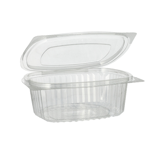 50 Saladeschalen mit deksels, R-PET ovaal 500 ml 5,5 cm x 12,4 cm x 15 cm transparant