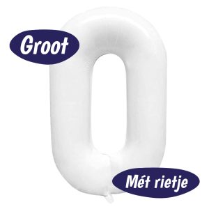 Folieballon Cijfer 0 – Wit – 70cm