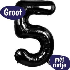 Folieballon Cijfer 5 – Zwart