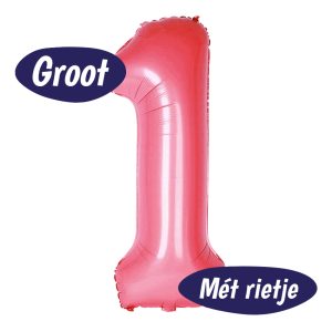 Folieballon Cijfer 1 – Roze – 70cm