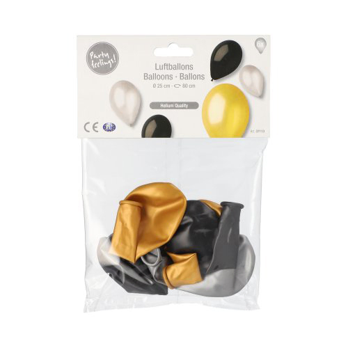 Ballonnen zwart goud zilver 6 stuks - Afbeelding 3