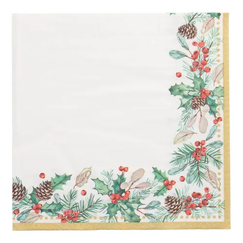 Servetten 3-laags 1/4 vouw 40 cm x 40 cm set van 50 Mistletoe and Pinecone - Afbeelding 2