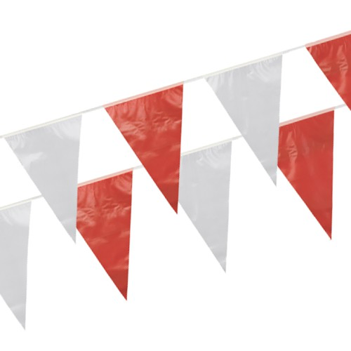 Wimpelguirlande folie rood/wit waterbestendig 10m - Afbeelding 2