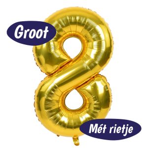 Folieballon Cijfer 8 – Goud – 70cm – Incl. Opblaasrietje – Verjaardag Versiering