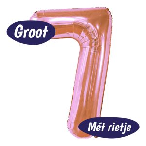 Folieballon Cijfer 7 – Rosé Goud – 70cm – Incl. Opblaasrietje – Verjaardag Versiering
