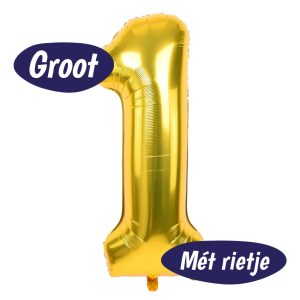 Folieballon Cijfer 1 – Goud – 70cm – Incl. Opblaasrietje – Verjaardag Versiering