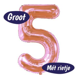 Folieballon Cijfer 5 – Rosé Goud – 70cm – Incl. Opblaasrietje – Verjaardag Versiering